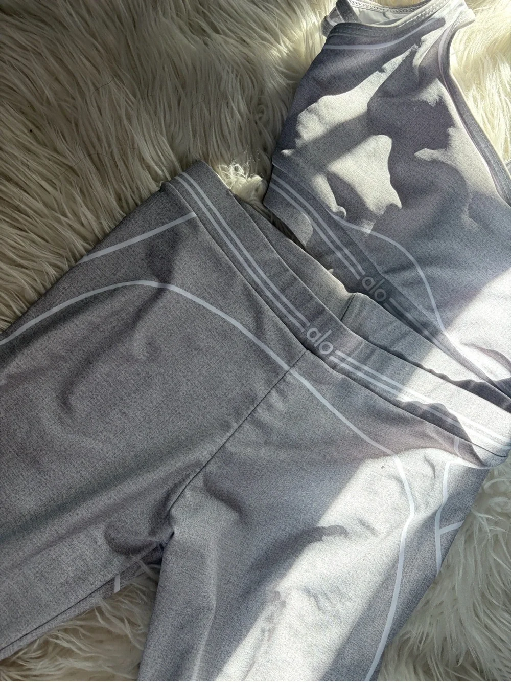 ALO Yoga Kids Light Gray Leggings with White Accents